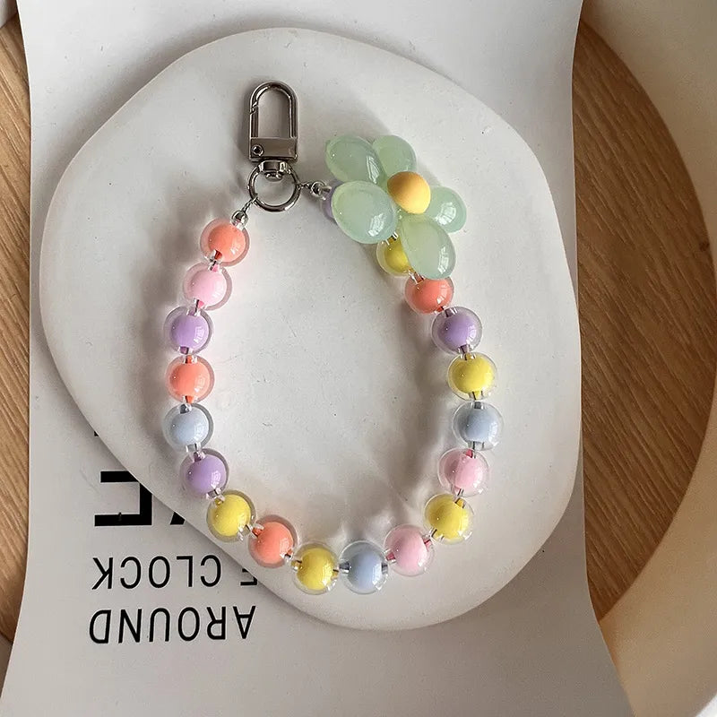sweet flower plastic beaded mobile phone chain