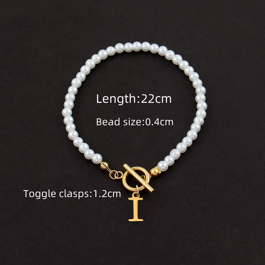 Wholesale Jewelry Elegant Simple Style Classic Style Letter 304 Stainless Steel Artificial Pearl Anklet
