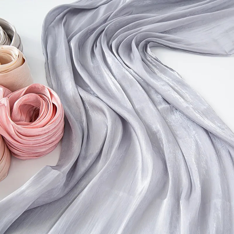 New Style Cool Breathable Bright Silk Chiffon Island Wrinkled Long Scarf Solid Color Simple Malay Indonesian Women's Bag Headscarf