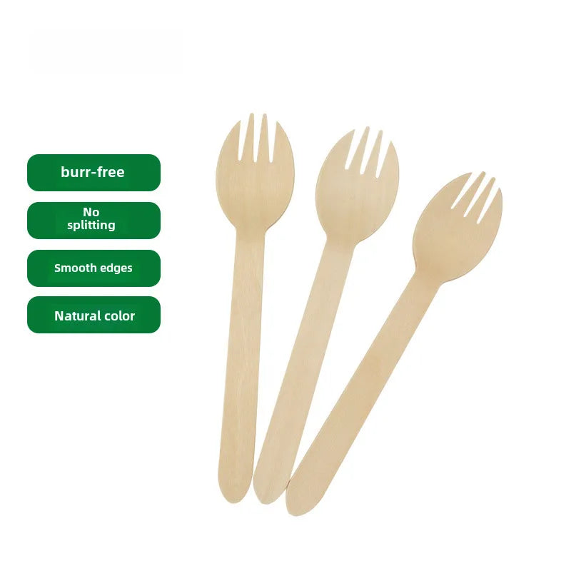 160mm disposable fork spoon Wood environmentally friendly degradable milk tea cold drink tasting takeaway spoon fast food 100