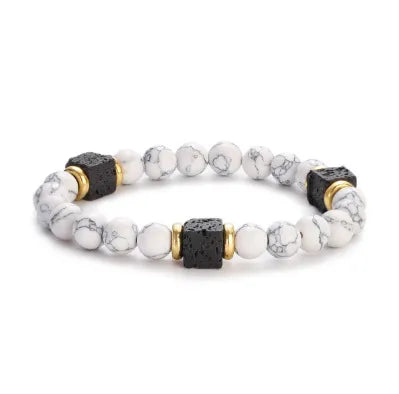 New Lava Cube Volcanic Stone Bracelet Men's Colorful Marble Glass Beads Retro Bracelet