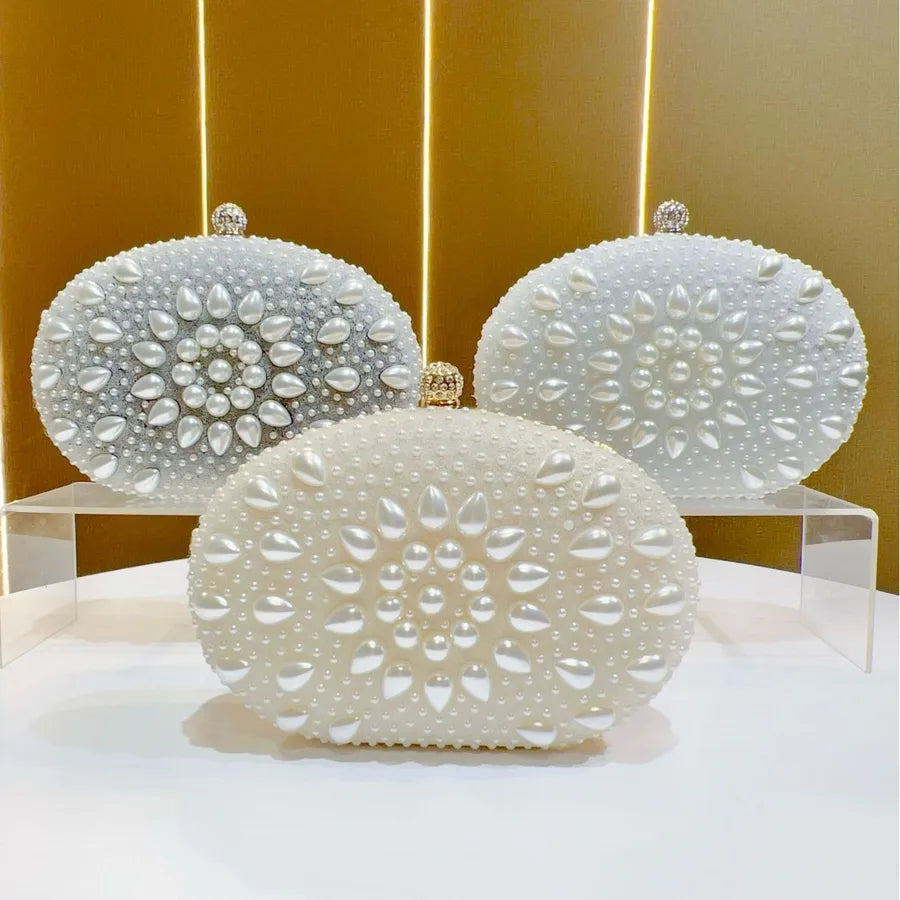Fashionable Pearl Evening Bag Handheld Chain Wedding Dress Complement Women's Handbag Elegant Clutch Underarm Bag Polyester