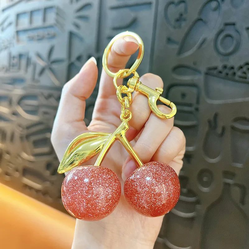 Fashionable Cherry Shiny Dust Keychain Bag Charm Car Keychain Toy Grabber Cute Resin Gift For Christmas Valentine's Day Wedding Graduation Birthday