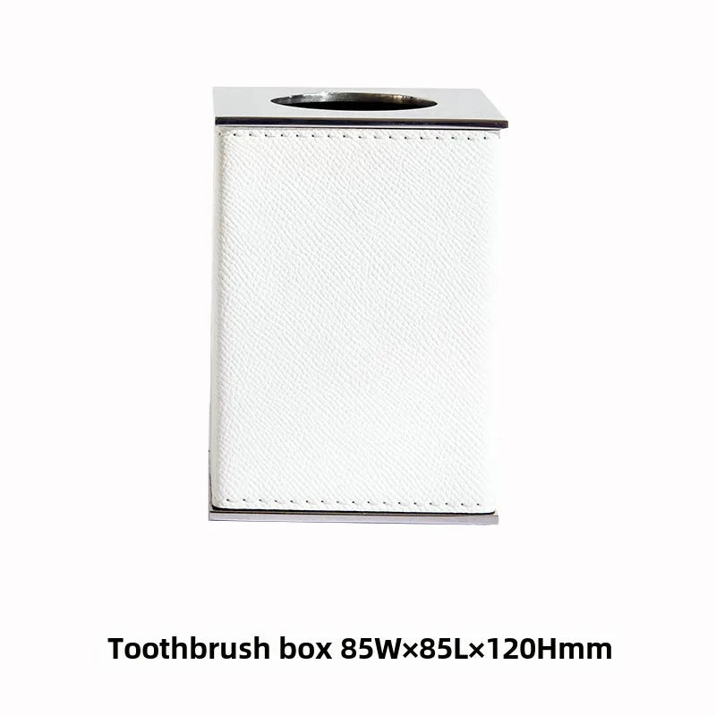 Modern European-style Home Furnishing Soft Matching Set Stainless Steel Leather Soap Dispenser Toothbrush Box Bathroom Four-piece Set Ornaments