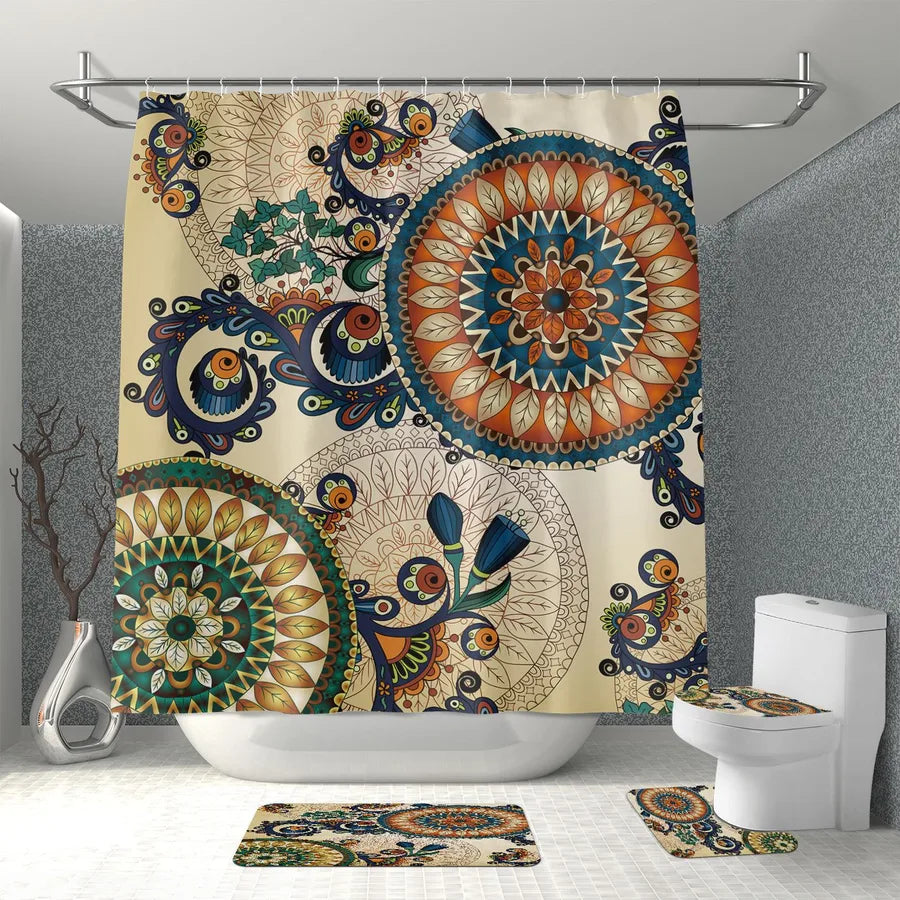 Simple Style Classic Style Geometric Polyester Shower Curtain foot pad Toilet mat Bathing