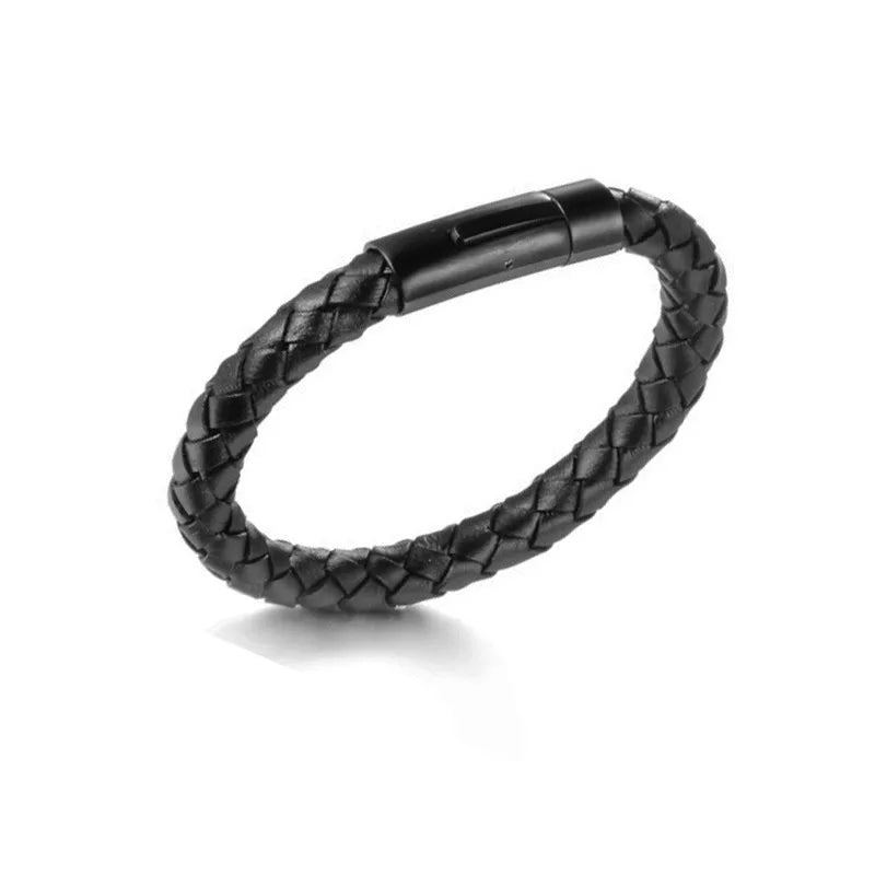 Hot  Fashion Woven Bracelet Magnetic Snap Buckle Leather Rope Bracelet Trendy Men Punk PU Leather Bracelet