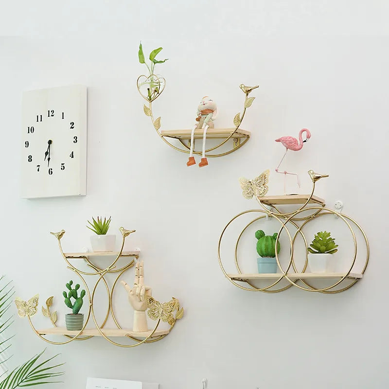 Wall Wrought Iron Storage Rack European Style Living Room Wall Handmade Ornaments Storage Shelf Bedroom Room Decorations