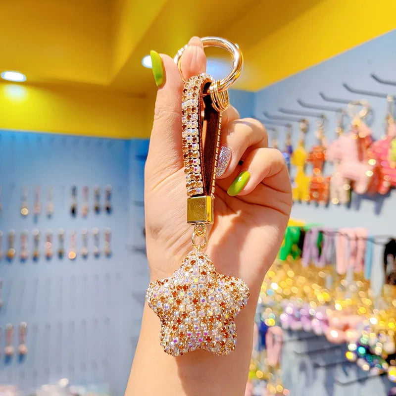 New Cartoon Full Drill Star Keychain Cute Men Women Tassel Bag Keychain Circle Pendant Decoration Christmas Valentine's Day New Year