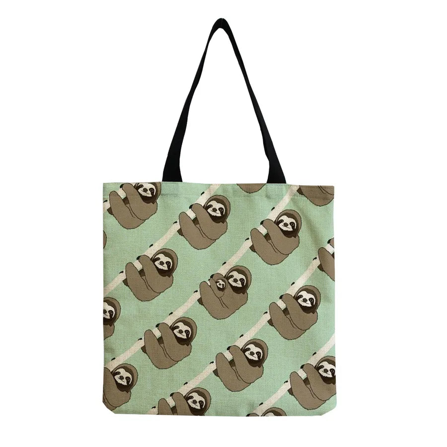 Women's Cute Cartoon Letter Linen Shopping bags