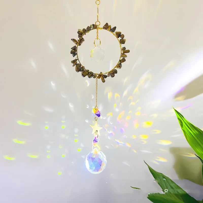 Romantic Circle Star K9 Crystal Natural Crystal Metal Dreamcatcher Wall Art