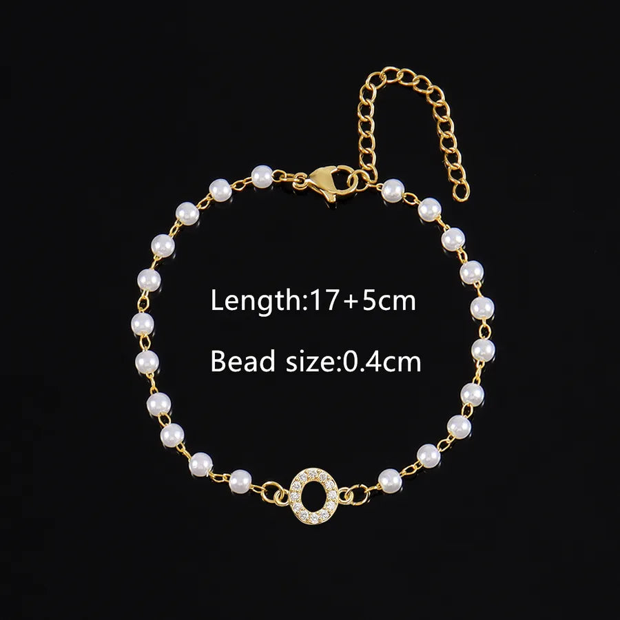 Elegant Simple Style Classic Style Letter 201 Stainless Steel Artificial Pearl Copper Bracelets 1 PCS/Package