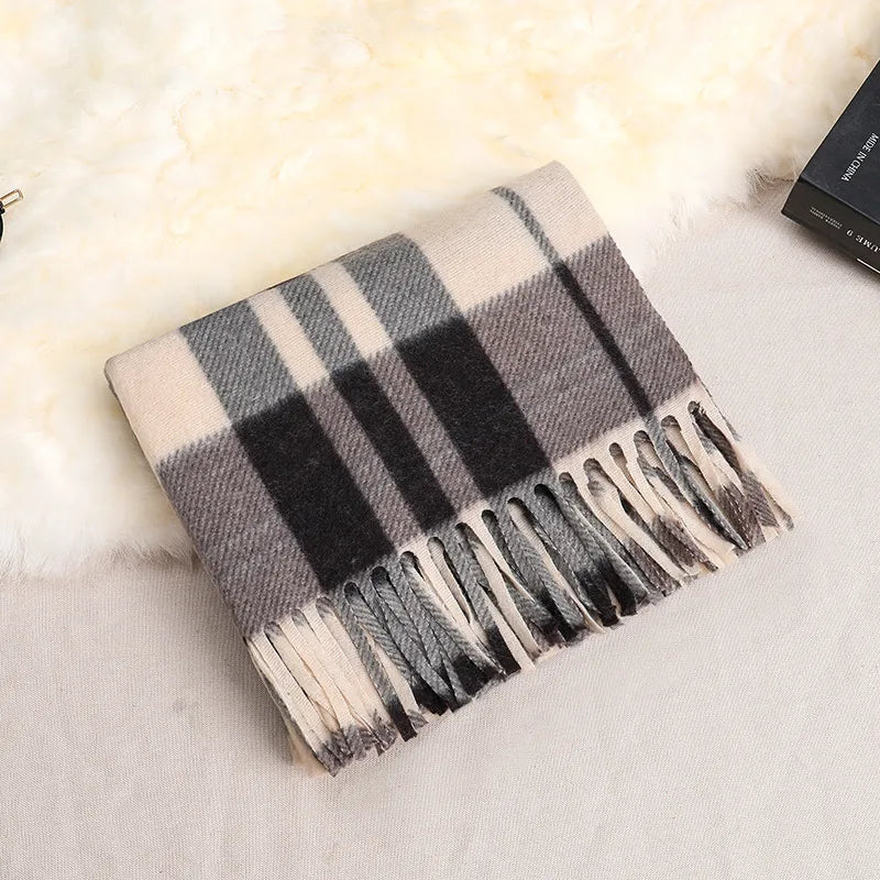women's fashion plaid double-sided velvet tassel winter scarves