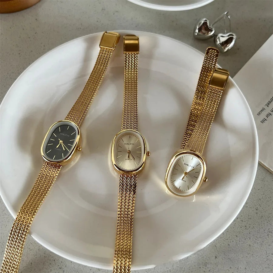 Elegant Luxurious Simple Style Oval Single Folding Buckle Quartz Watch
