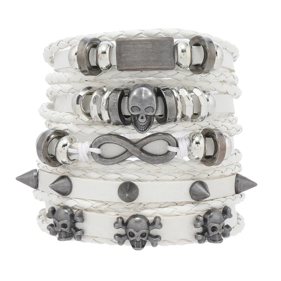 Punk Color Block Pu Leather Alloy Knitting Men's Bracelets