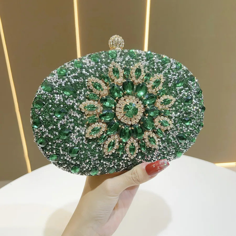 Elegant Diamond Embellished Mini Crossbody Evening Bag Luxury Polyester Round Cylinder Shape Fashion Chain Element