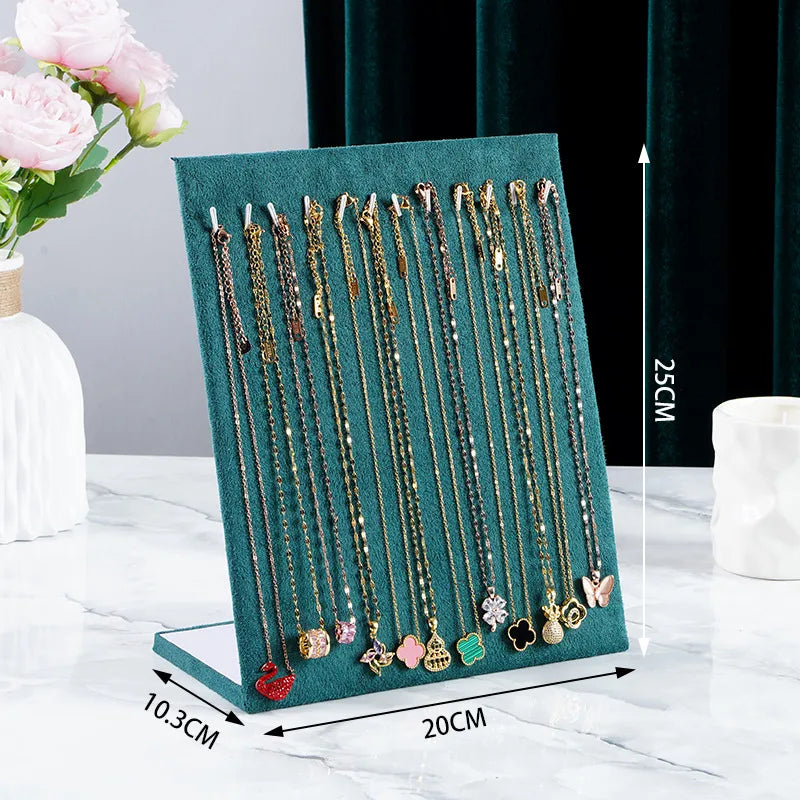 Wooden Velvet Jewelry Display Stand Necklace Bracelet Earring Ring Holder Storage Organizer L-Shaped Premium Feel Crafted