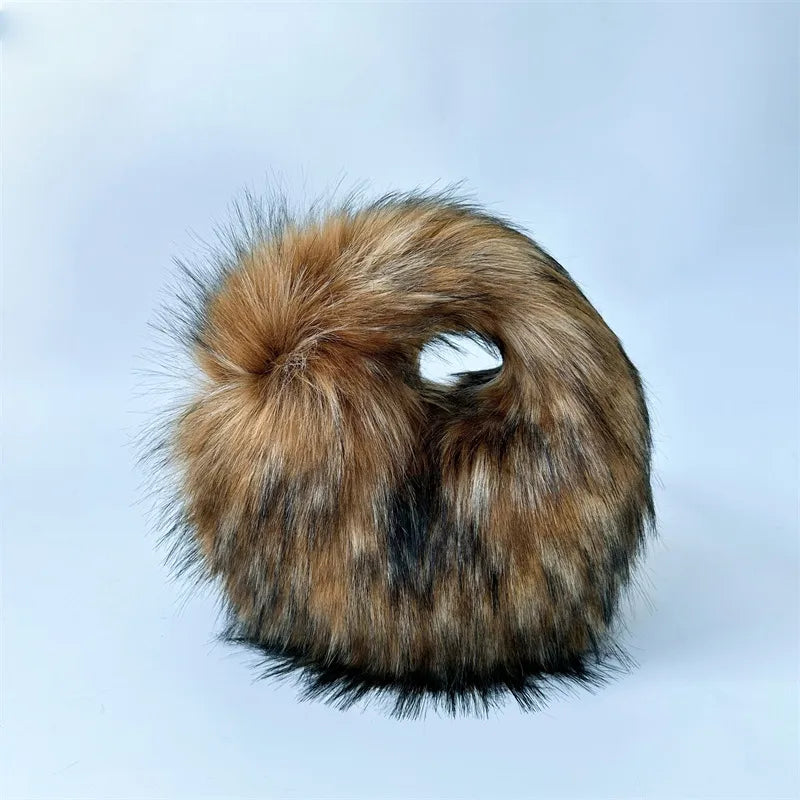 women's autumn&winter plush color block streetwear round magnetic buckle handbag