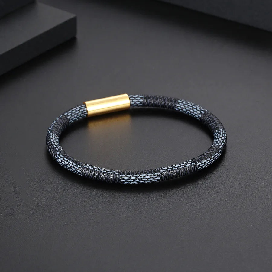 Hip-Hop Retro Commute Color Block 304 Stainless Steel Pu Leather Plating Men's Bangle