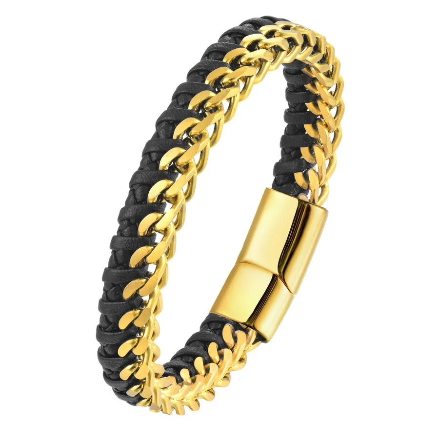 Hip-Hop Geometric Color Block Solid Color 316 Stainless Steel  Leather Wholesale Bracelets