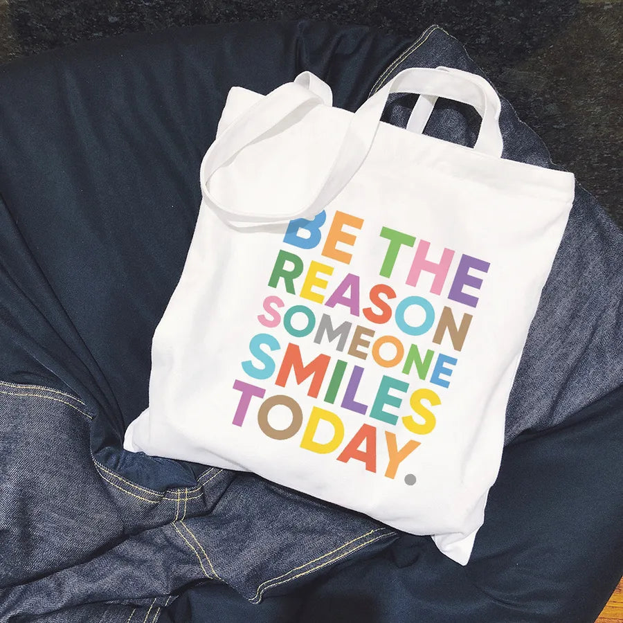 Women's Canvas Letter Basic Square Open Canvas Bag