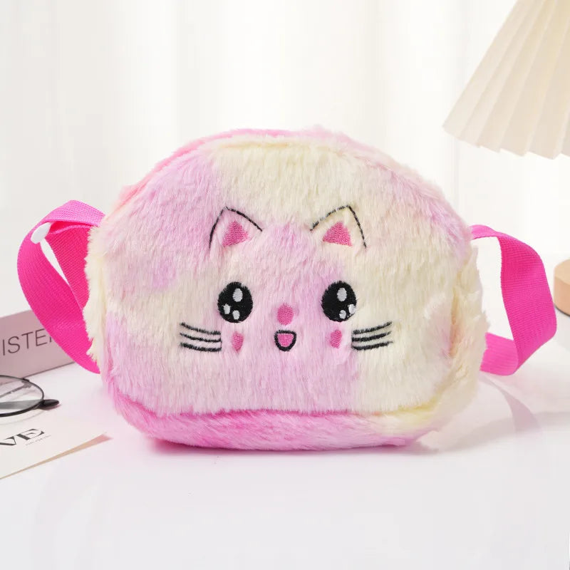 Girl'S Plush Gradient Color Cute Oval Zipper Shoulder Bag