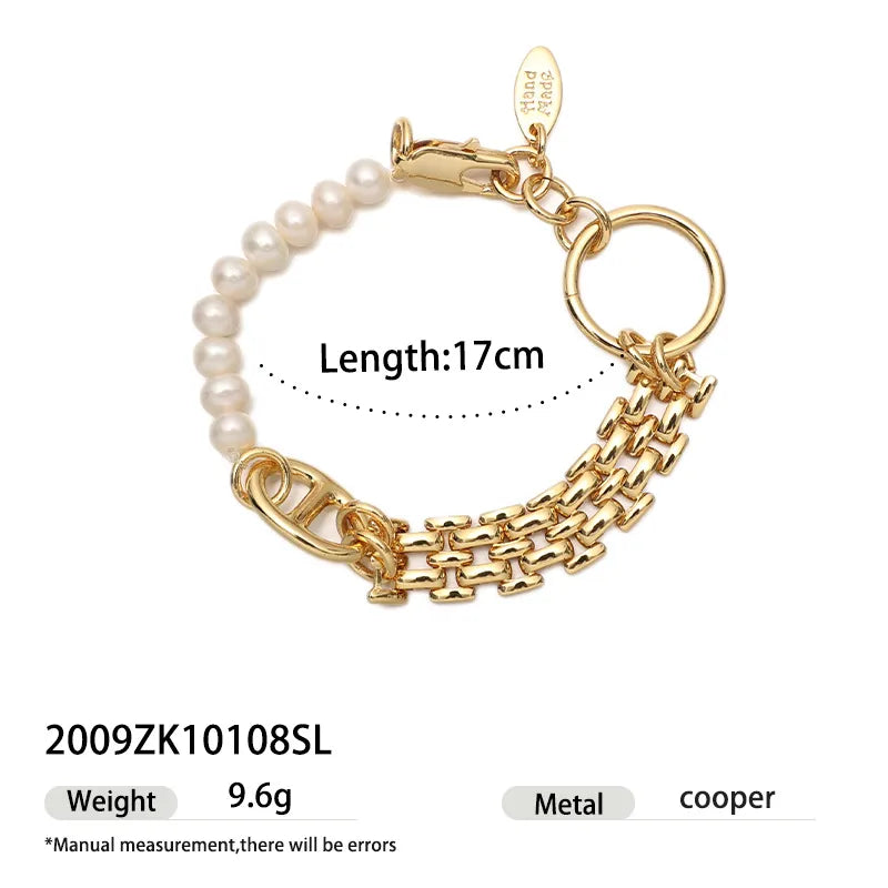 Wholesale Jewelry Vintage Style Classic Style Geometric Freshwater Pearl Copper Brass Plating Bracelets Beaded Chain