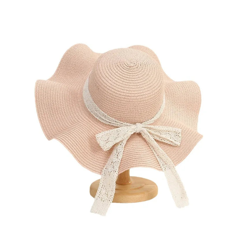 Summer Butterfly Knot Sash Straw Hat Beach Outing Sunscreen UV Protection Sun Hat Simple Design Other Print Adult Cap