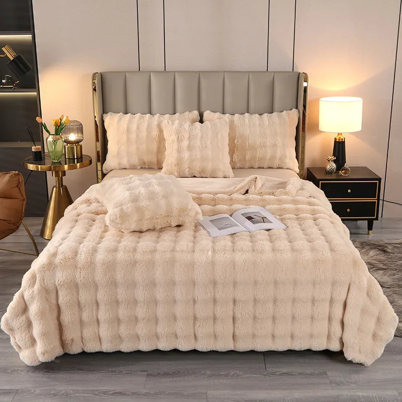 Casual Solid Color rabbit fur blanket Bedding