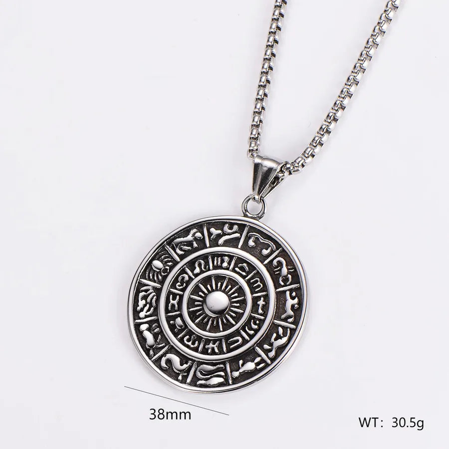 Wholesale Jewelry Hip-Hop Vintage Style Round 304 Stainless Steel Pendant Necklace box chain