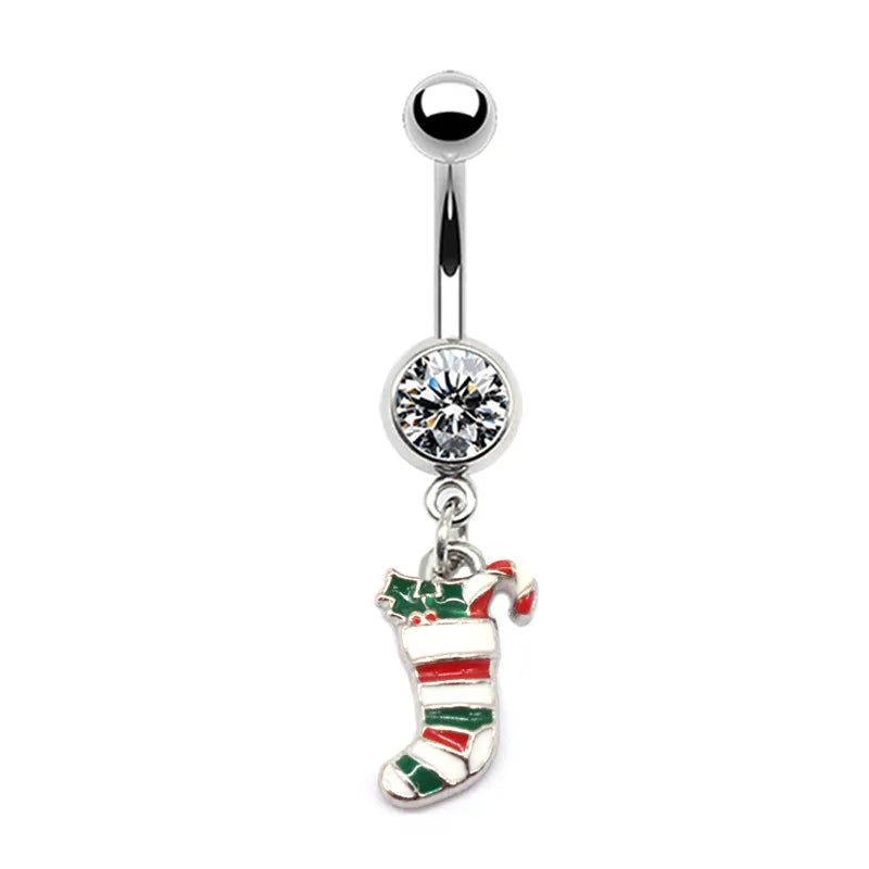 1 Piece Belly Rings Simple Style Christmas Tree Snowflake Stainless Steel Copper Plating Inlay Rhinestones