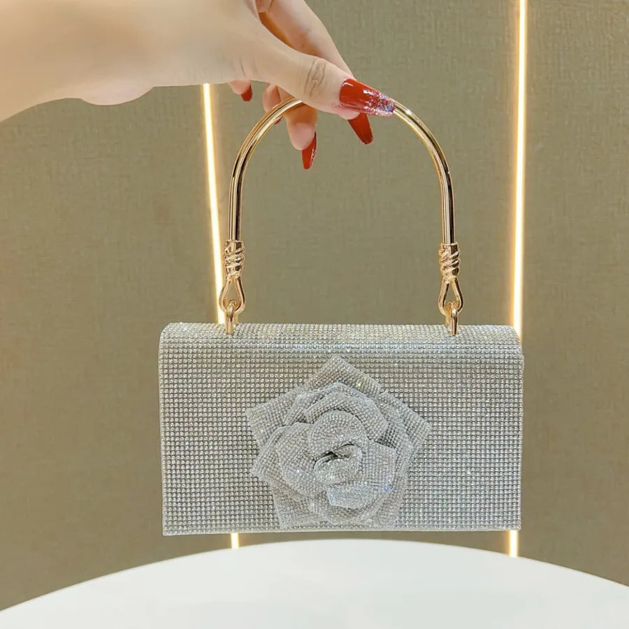 New Full Drill Handbag Water Diamond Flower Chain Small Square Bag Handbag Single Shoulder Slant Cross Evening Bag Ladies Purse