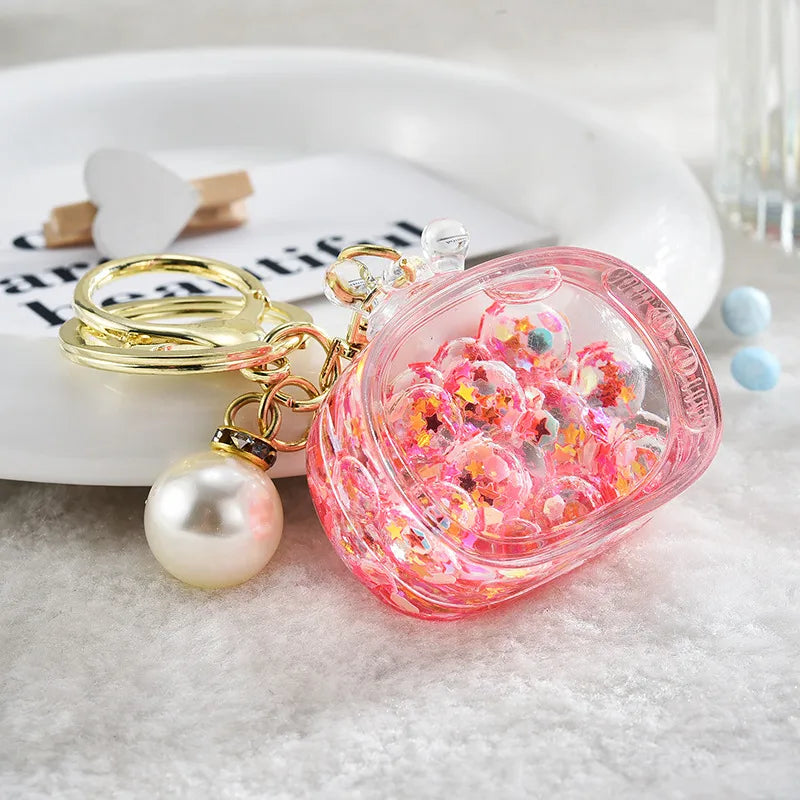 cartoon style geometric arylic plating artificial pearls women's bag pendant keychain