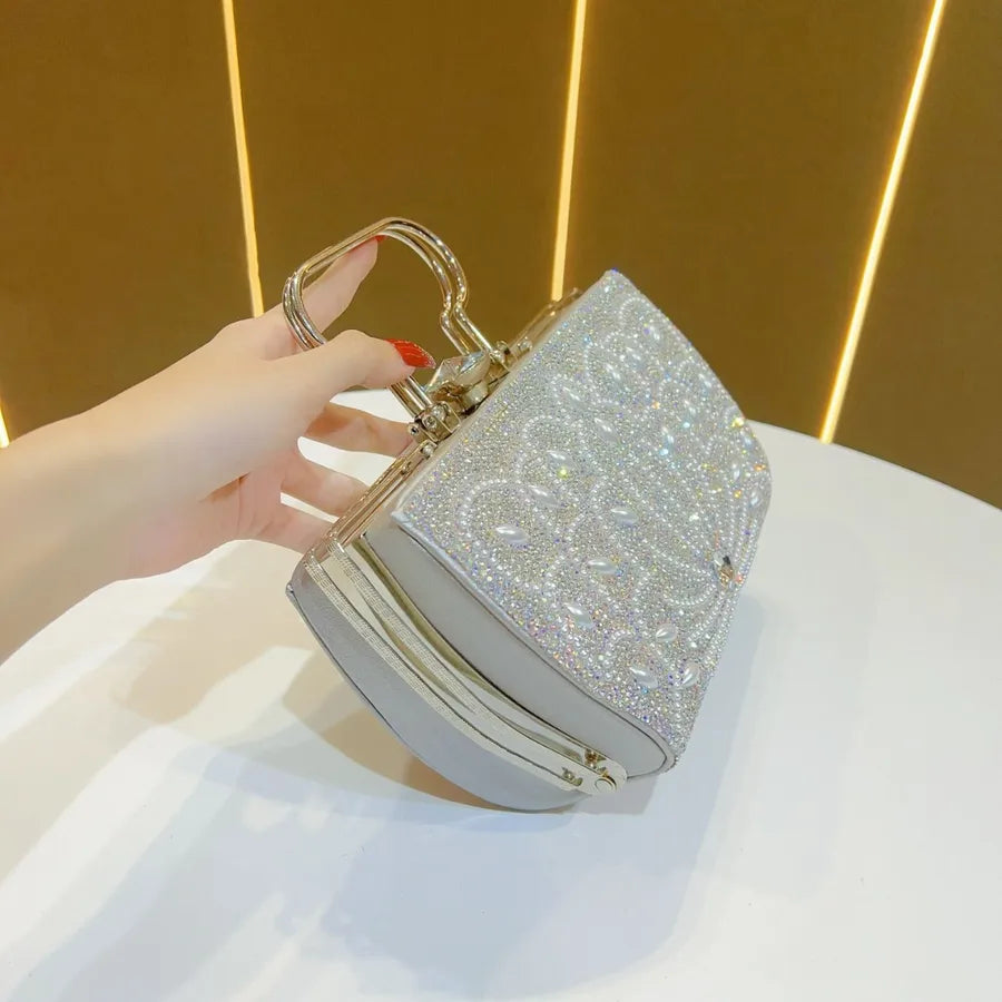 New Evening Clutch Bag Diamond Embedded Ladies Handbag For Dresses Party Fashion Square PU Leather Single Shoulder Strap