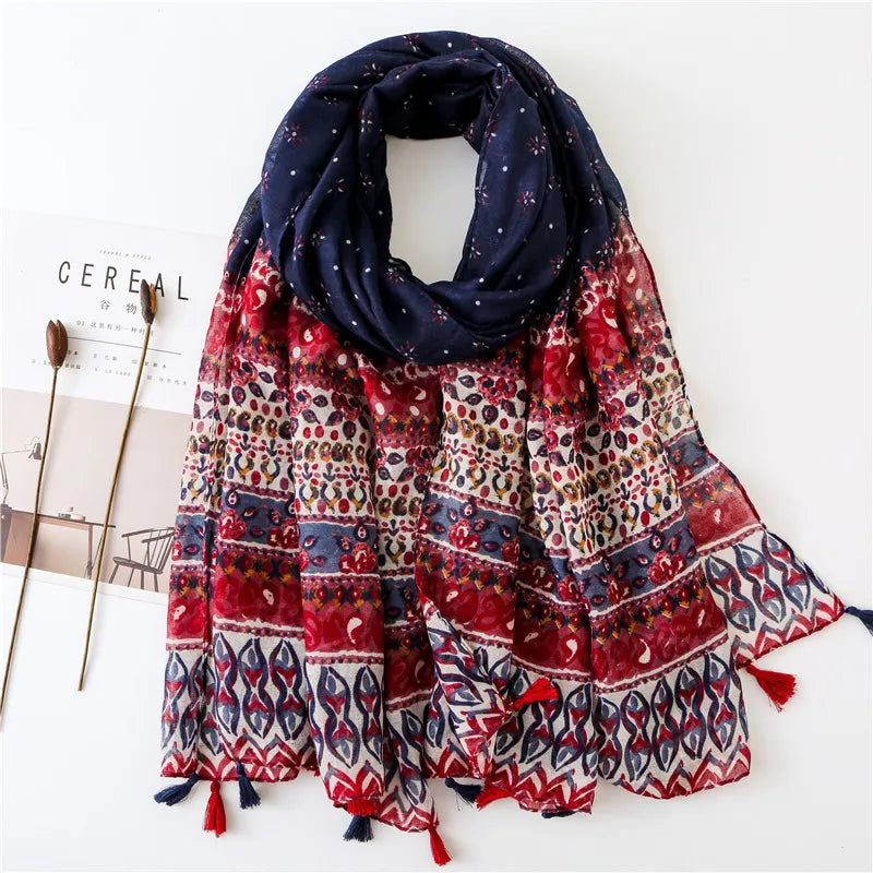 new scarf retro stitching bohemian cashew print silk scarf sunscreen yiwu wholesales
