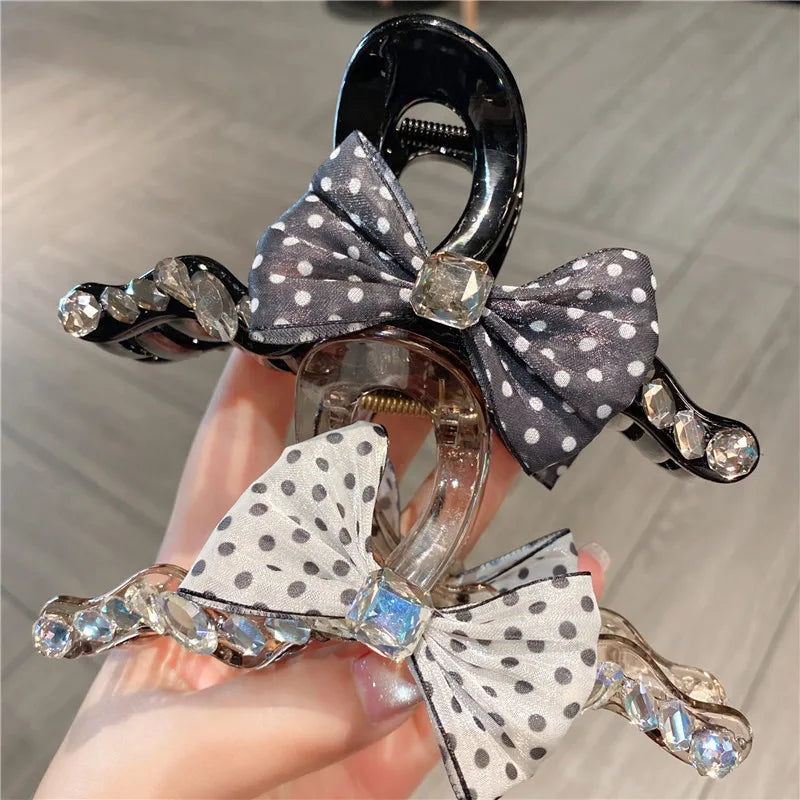 Acrylic Zircon Wave Hair Clip Women High-End Feeling Bow Knot Back Of Head Bun Shark Clamp Hair Accessories Sweet Style