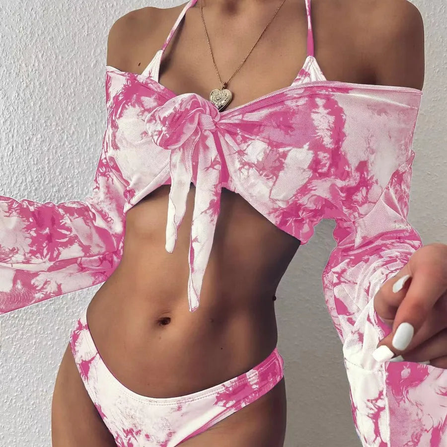 Women's Vacation Printing 3 Pieces Set Bikinis Swimwear