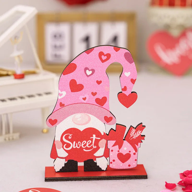Valentine'S Day Cute Heart Shape Plywood Indoor Date Ornaments Rudolph Doll Decorations Table Decoration