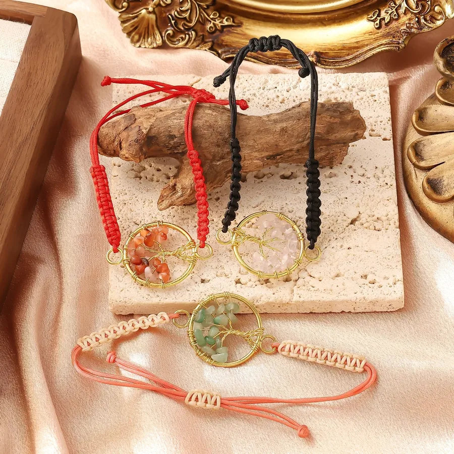 Tiktok Live Retro Hand-woven Natural Crystal Red Agate Beads Tree of Life Bracelet Adjustable Jewelry