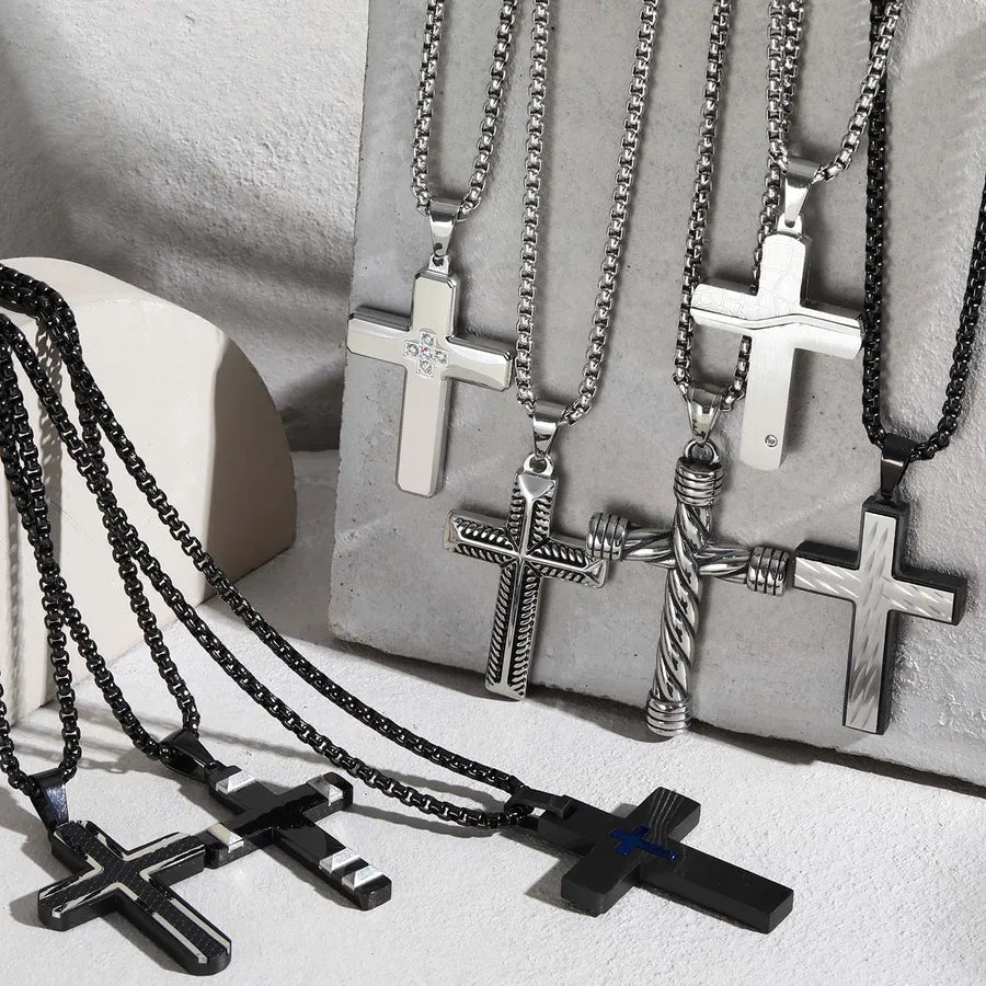 Wholesale Jewelry Religion Cross 304 Stainless Steel Zircon Pendant Necklace