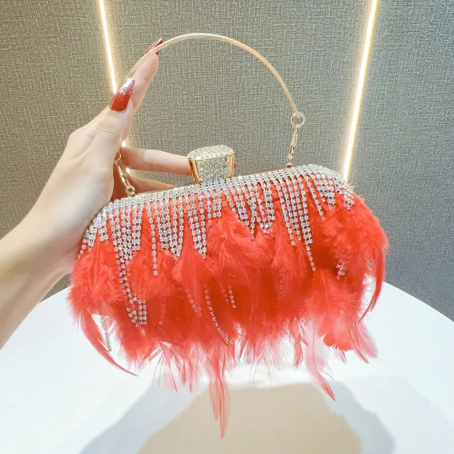 New Style Rhinestone Tassel Clutch Bag Wedding Dinner Party Shoulder Crossbody Bag Ladies Handbag Polyester Square Shape