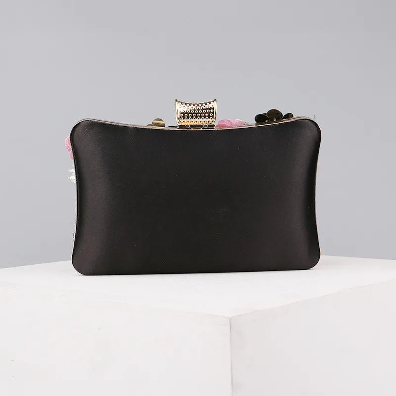 blue black gold pu leather flower square evening bags