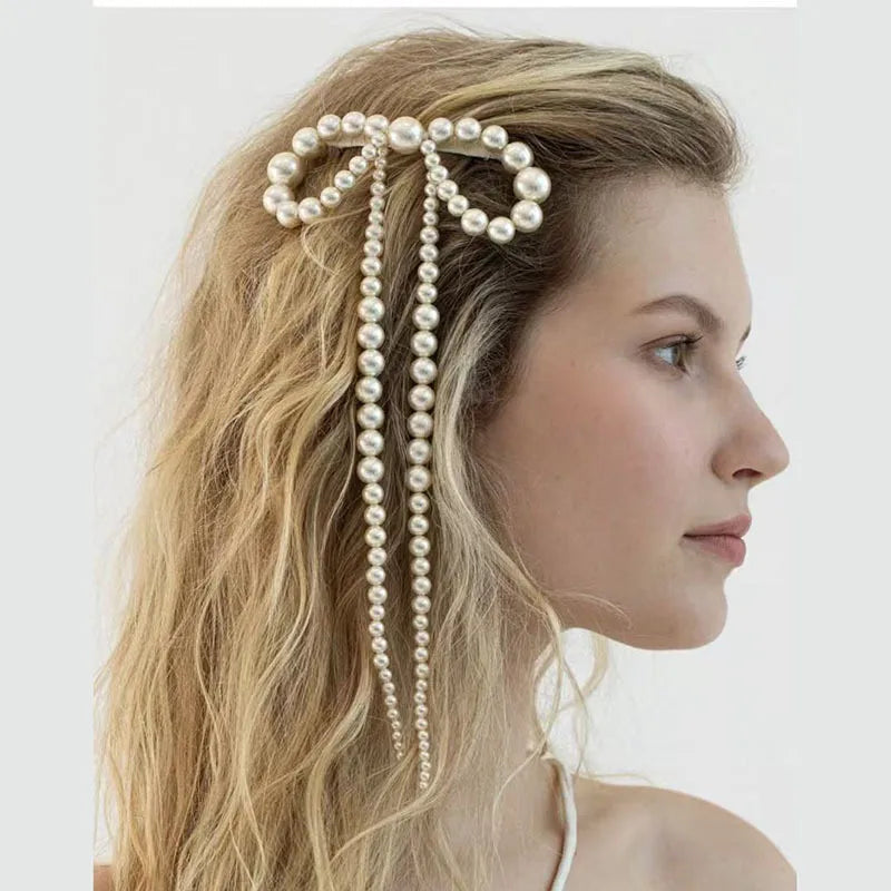 Elegant Sweet Women's Bow Knot Imitation Pearl Hair Clip