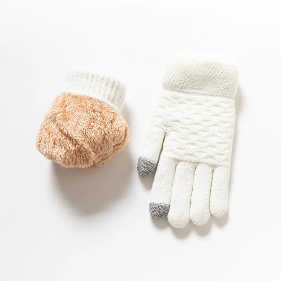 Thickened Double Layer Knitted Polar Fleece Touchscreen Gloves Men Women Outdoor Warm Windproof Winter Gloves Basic Style