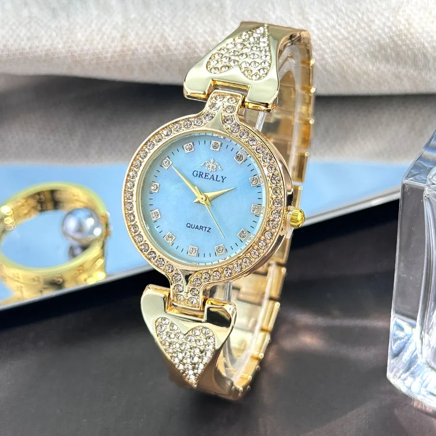 Elegant Simple Style Color Block Heart Shape Single Folding Buckle Quartz Watch Women's Watches
