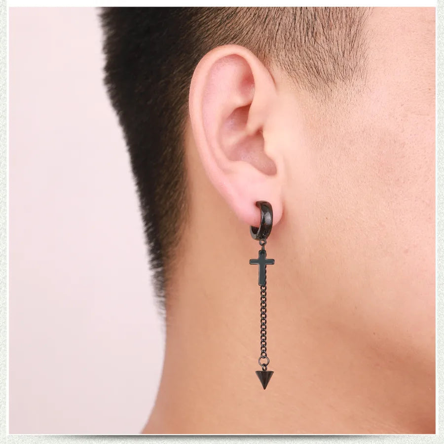 simple style cross titanium steel earrings plating stainless steel earrings 1 piece