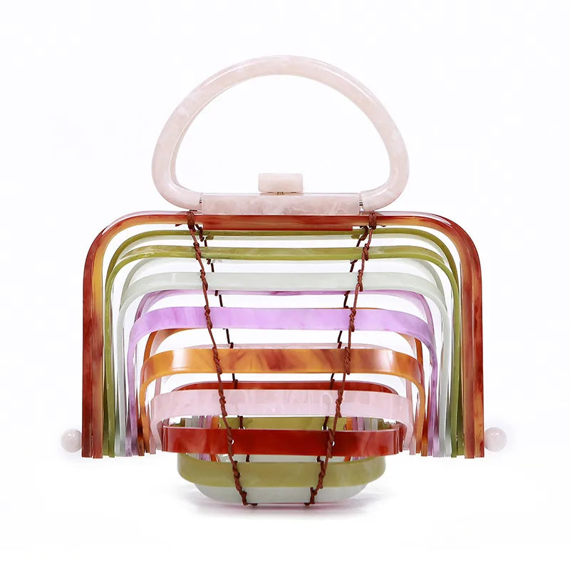 Women's Arylic Rainbow Vacation Beach Hollow Shell Lock clasp Handbag
