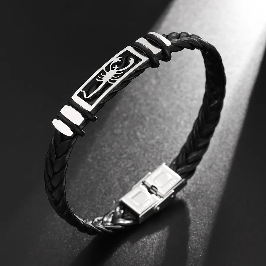 Retro Punk Solid Color 304 Stainless Steel Pu Leather Plating Men's Bangle Men Cord & Leather Bracelets