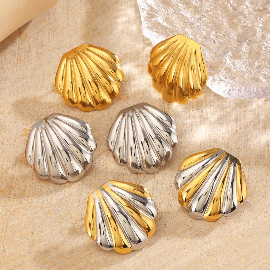 1 Pair Casual Vacation Beach Shell 304 Stainless Steel 18K Gold Plated Ear Studs