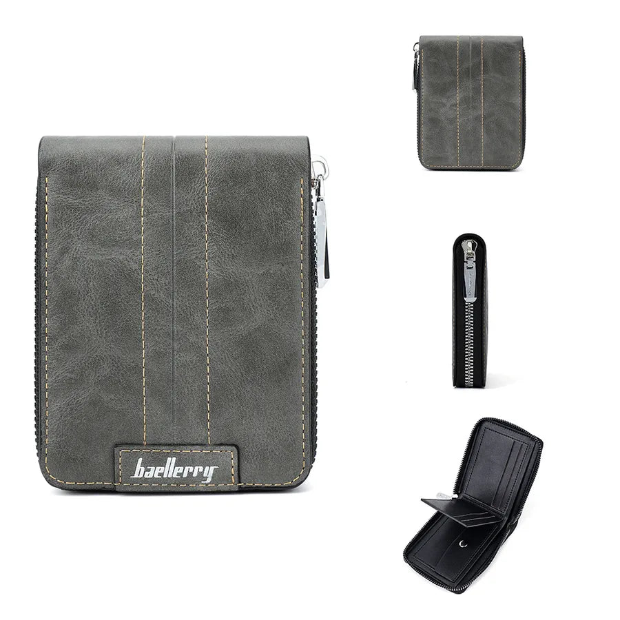 Men's Solid Color Pu Leather Zipper Small Wallets
