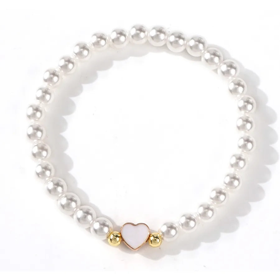 Elegant Classic Style Heart Shape Imitation Pearl Beaded Chain Beaded Bracelets Wholesale